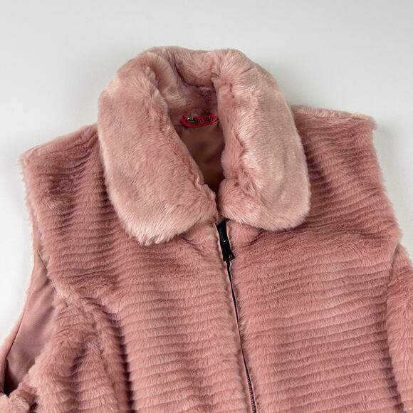 Liz Claiborne Blush Pink Ribbed Faux Fur Full Zip Reversible Vest w/ Pockets MED - Picture 6 of 12